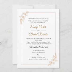 Elegant Rose Gold Line Art Floral Wedding Invitation