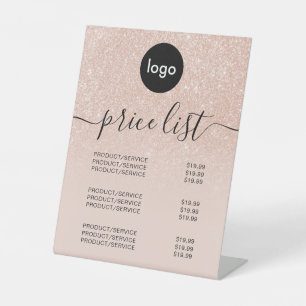 Elegant Rose Gold Logo Business Price List Pedestal Sign