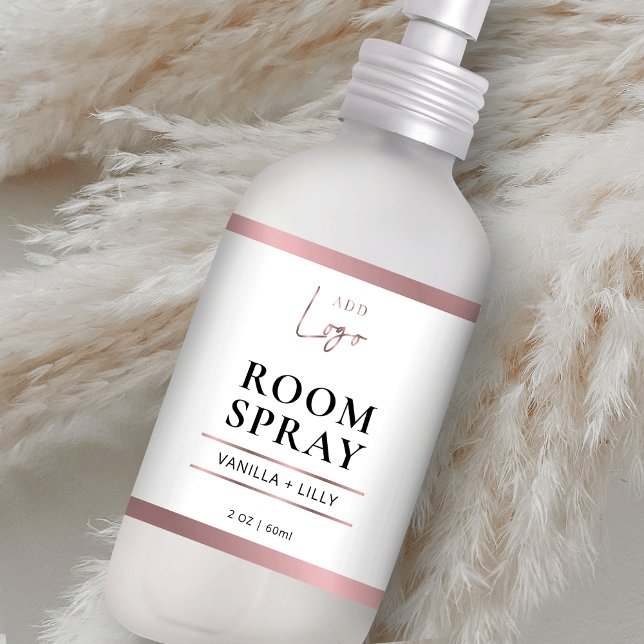 Elegant Rose Gold Logo Room Freshener Spray Label (Elegant faux rose gold room spray bottle packaging labels with space for your logo)