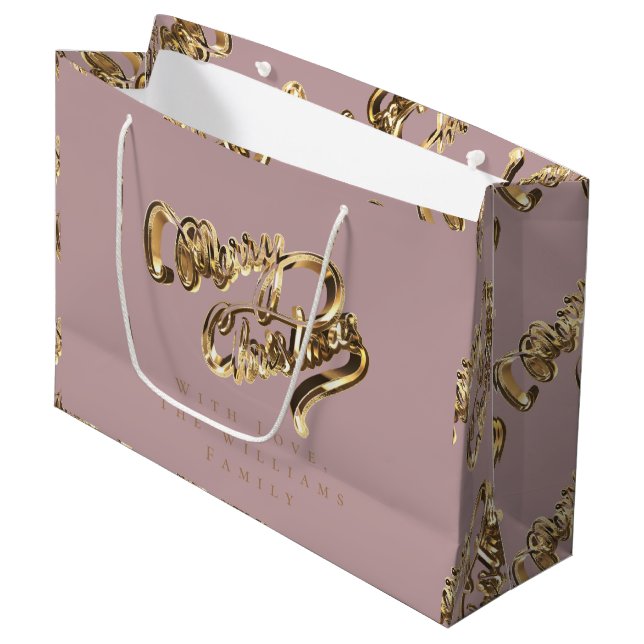 Elegant Rose Gold Look Script Merry Christmas Large Gift Bag (Front Angled)