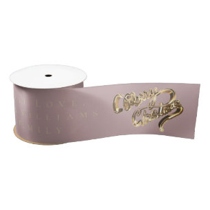Elegant Rose Gold Look Script Merry Christmas  Satin Ribbon