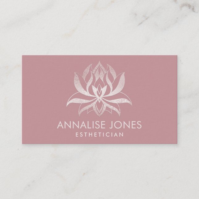 Elegant Rose Gold Lotus Flower Business Card (Front)