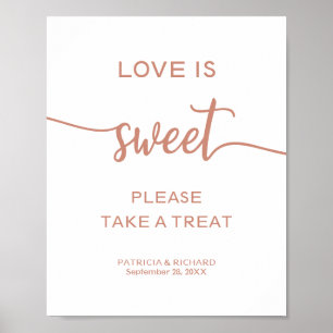 Elegant Rose Gold Love Is Sweet Take A Treat Sign