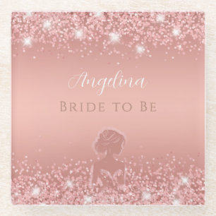 Elegant Rose Gold Luxe Shimmer Bridal Shower  Glass Coaster