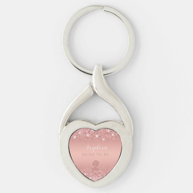 Elegant Rose Gold Luxe Shimmer Bridal Shower  Key Ring (Front)