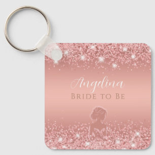 Elegant Rose Gold Luxe Shimmer Bridal Shower  Key Ring
