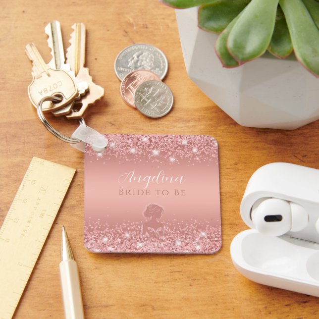 Elegant Rose Gold Luxe Shimmer Bridal Shower  Key Ring (Desk)