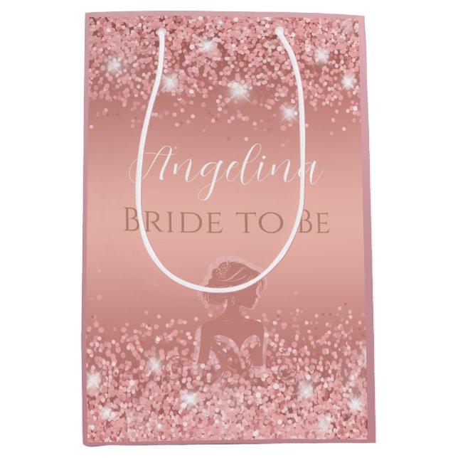 Elegant Rose Gold Luxe Shimmer Bridal Shower Medium Gift Bag (Front)