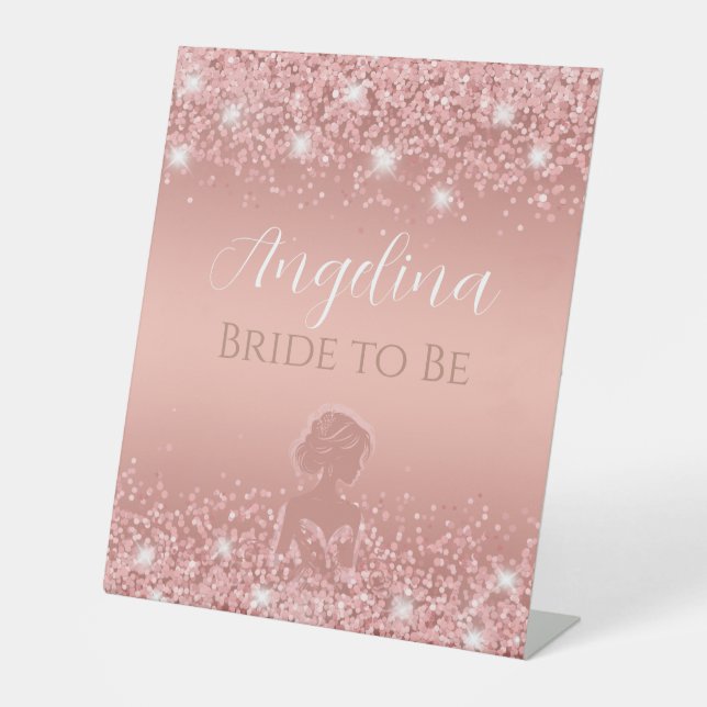Elegant Rose Gold Luxe Shimmer Bridal Shower  Pedestal Sign (Front)