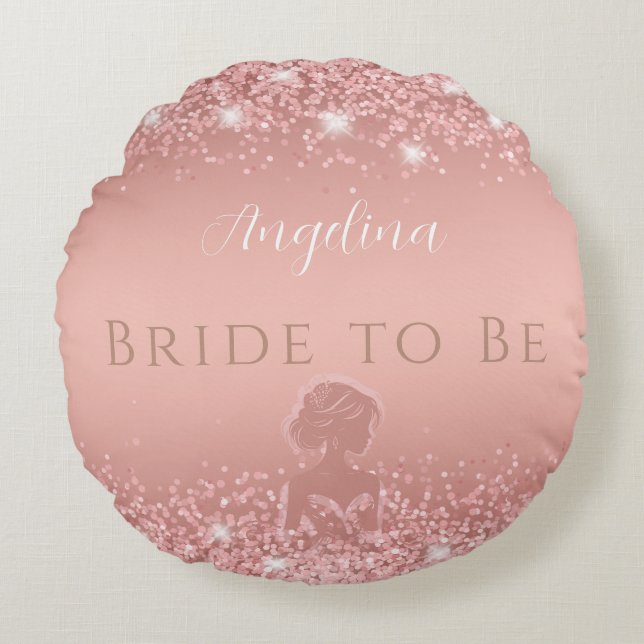 Elegant Rose Gold Luxe Shimmer Bridal Shower  Round Cushion (Front)