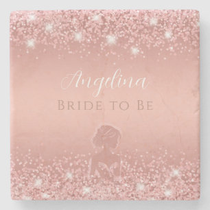 Elegant Rose Gold Luxe Shimmer Bridal Shower Stone Coaster
