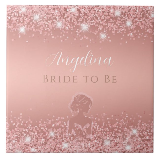 Elegant Rose Gold Luxe Shimmer Bridal Shower Tile (Front)
