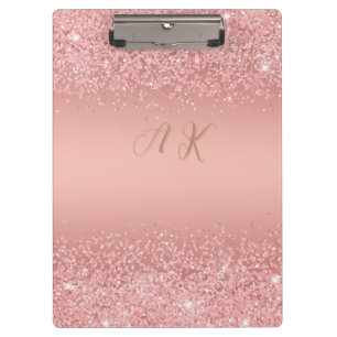 Elegant Rose Gold Luxe Shimmer Monogram  Clipboard