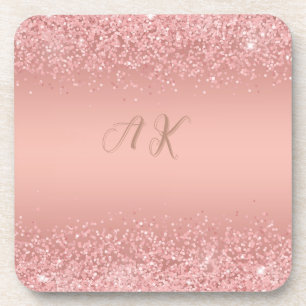  Elegant Rose Gold Luxe Shimmer Monogram Coaster