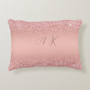 Elegant Rose Gold Luxe Shimmer Monogram  Decorative Cushion