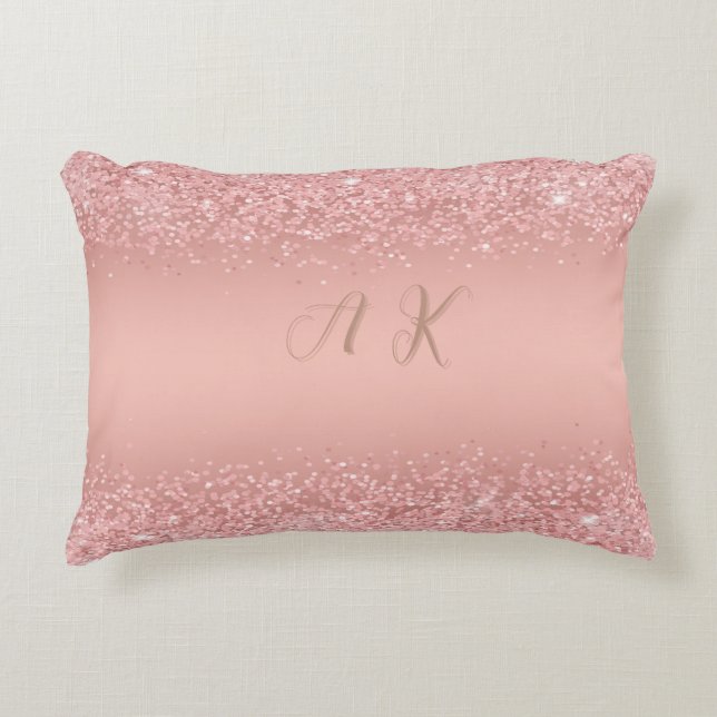 Elegant Rose Gold Luxe Shimmer Monogram  Decorative Cushion (Front)