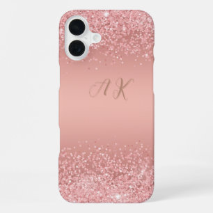 Elegant Rose Gold Luxe Shimmer Monogram iPhone 16 Plus Case