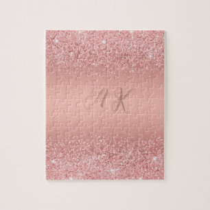 Elegant Rose Gold Luxe Shimmer Monogram Jigsaw Puzzle