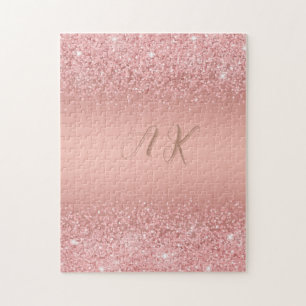 Elegant Rose Gold Luxe Shimmer Monogram Jigsaw Puzzle