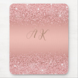  Elegant Rose Gold Luxe Shimmer Monogram Mouse Mat