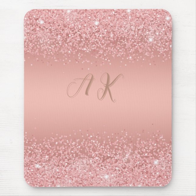  Elegant Rose Gold Luxe Shimmer Monogram Mouse Mat (Front)