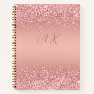 Elegant Rose Gold Luxe Shimmer Monogram Notebook