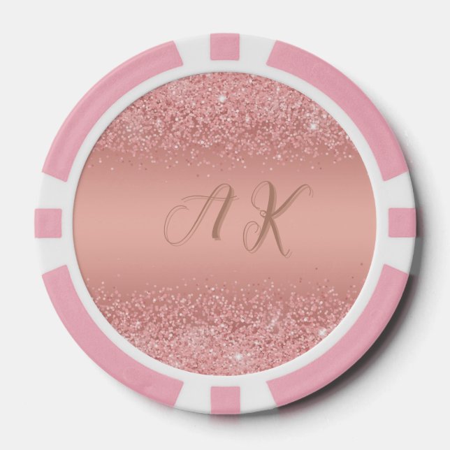 Elegant Rose Gold Luxe Shimmer Monogram  Poker Chips (Front)