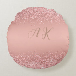 Elegant Rose Gold Luxe Shimmer Monogram Round Cushion