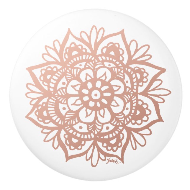 Elegant Rose Gold Mandala Ceramic Knob (Front)