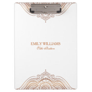 Elegant rose-gold mandala custom text clipboard