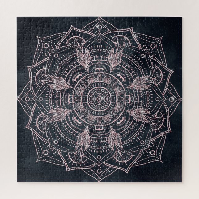 Elegant Rose Gold Mandala Gray Nebula Design Jigsaw Puzzle (Vertical)
