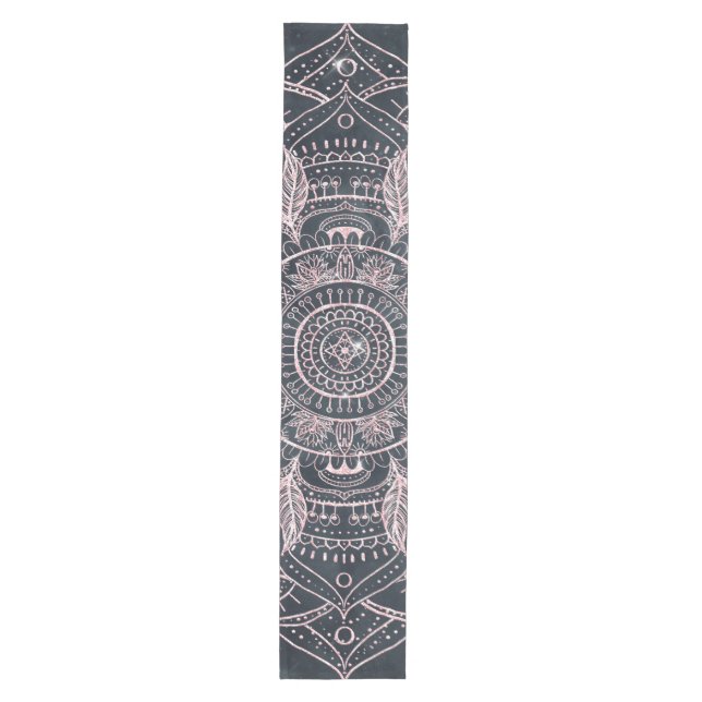 Elegant Rose Gold Mandala Gray Nebula Design Medium Table Runner (Front)