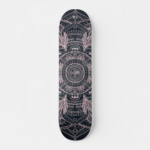 Elegant Rose Gold Mandala Gray Nebula Design Skateboard