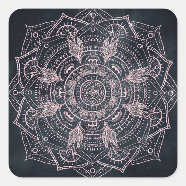 Elegant Rose Gold Mandala Grey Nebula Design Square Sticker (Front)