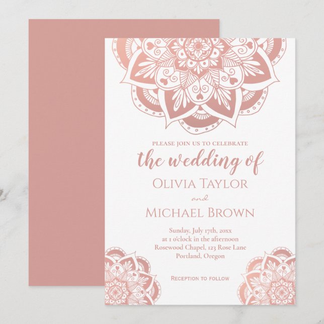Elegant Rose Gold Mandala Invitation (Front/Back)