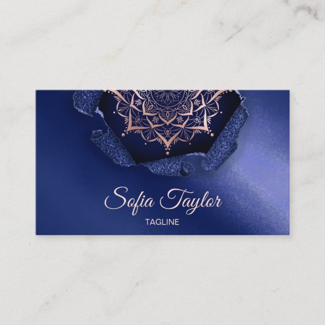 elegant rose gold mandala with glitter torn paper  business card (Front)