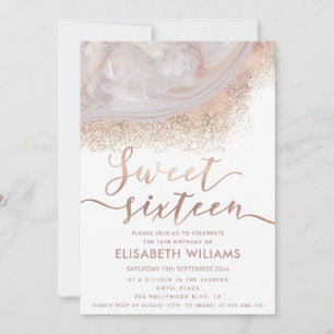 Elegant  rose gold marble agate chic calligraphy  invitation