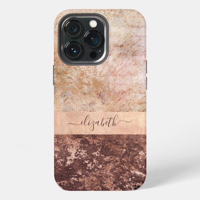 Elegant Rose Gold Marble Agate Script Case-Mate iP iPhone Case (Back)