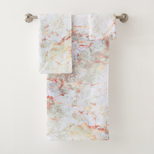 Elegant Rose Gold Marble Bath Towel Set (Insitu)