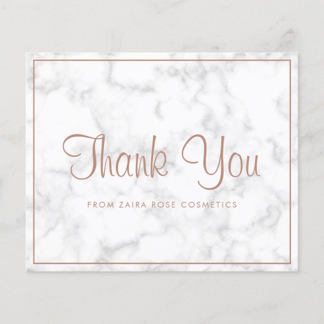 Elegant Rose Gold Marble Budget Thank You Card (Front)