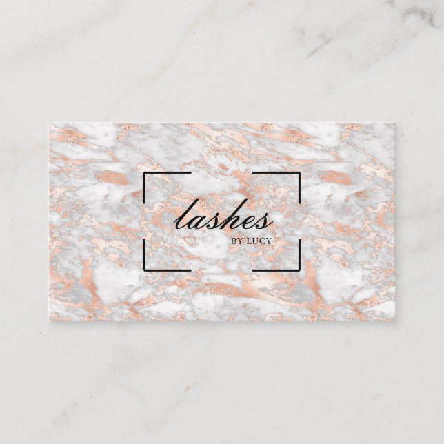 Elegant Rose Gold Marble Business Card Lash Bar (Front)
