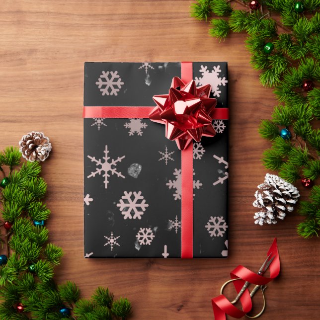 Elegant Rose Gold & Marble Christmas Snowflakes Wrapping Paper (Holiday Gift)