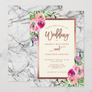 Elegant Rose Gold Marble Floral Wedding Invitation