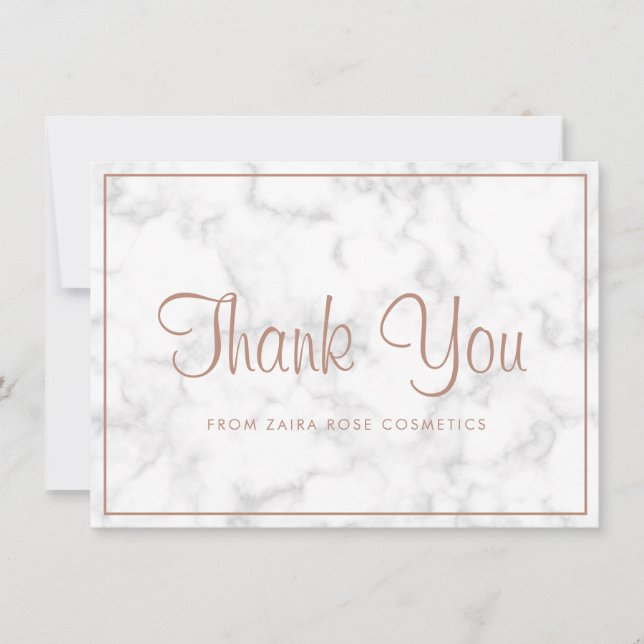 Elegant Rose Gold Marble Modern Business Thank You Card (Front)
