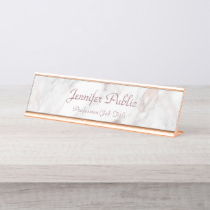 Elegant Rose Gold Marble Modern Template Trendy Desk Name Plate