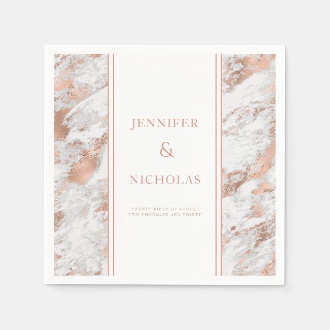 Elegant Rose Gold Marble Wedding Napkin (Front)