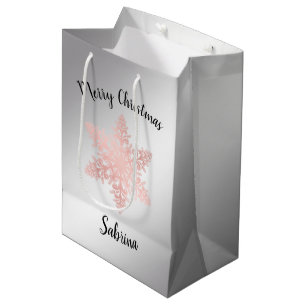 Elegant rose gold Merry Christmas snowflake Medium Gift Bag
