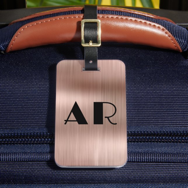 Elegant Rose Gold Metal Two Monogram Initial  Luggage Tag (Front Insitu 2)