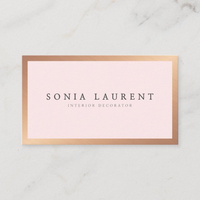 Elegant rose gold metallic blush pink minimalist business card (Front)