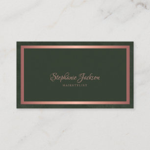 Elegant rose gold metallic dark emerald green chic business card